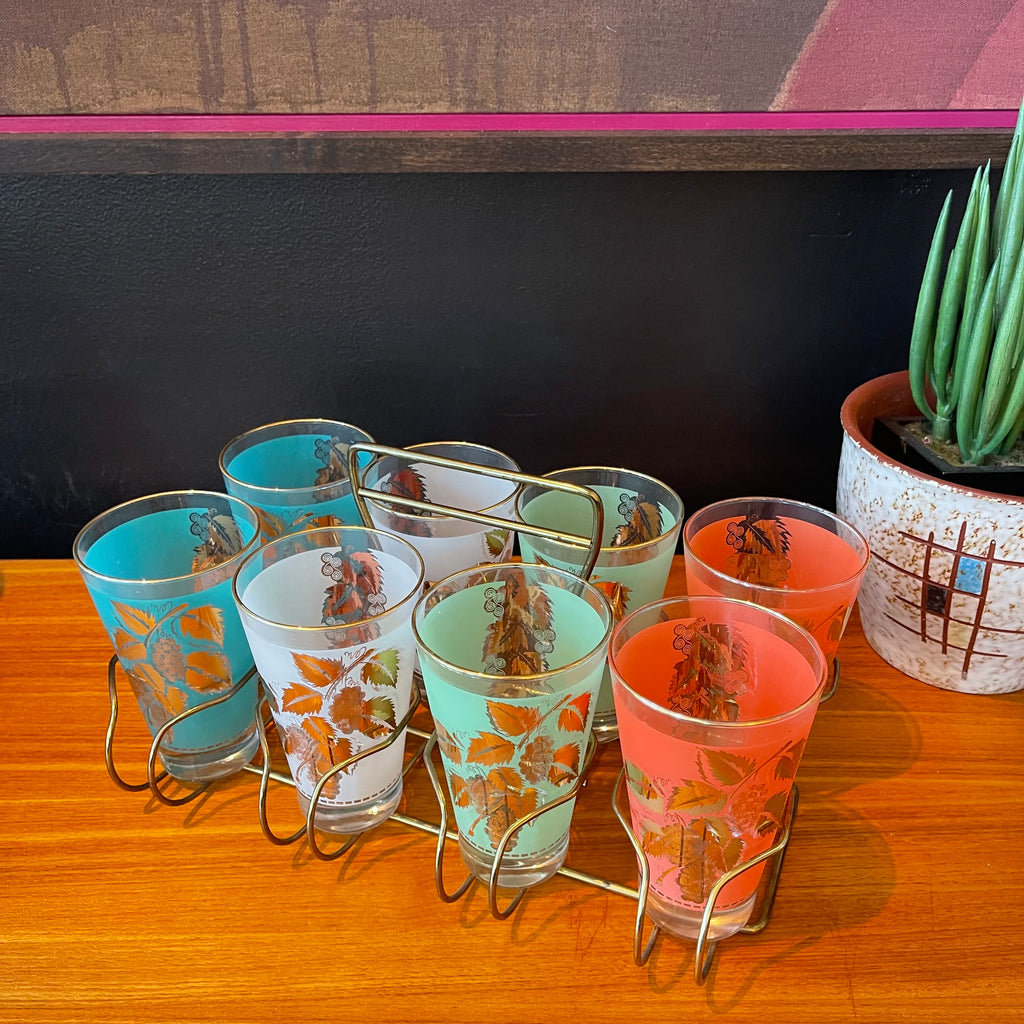 Vintage Cocktail Glasses + Caddy - Mr. Mansfield Vintage
