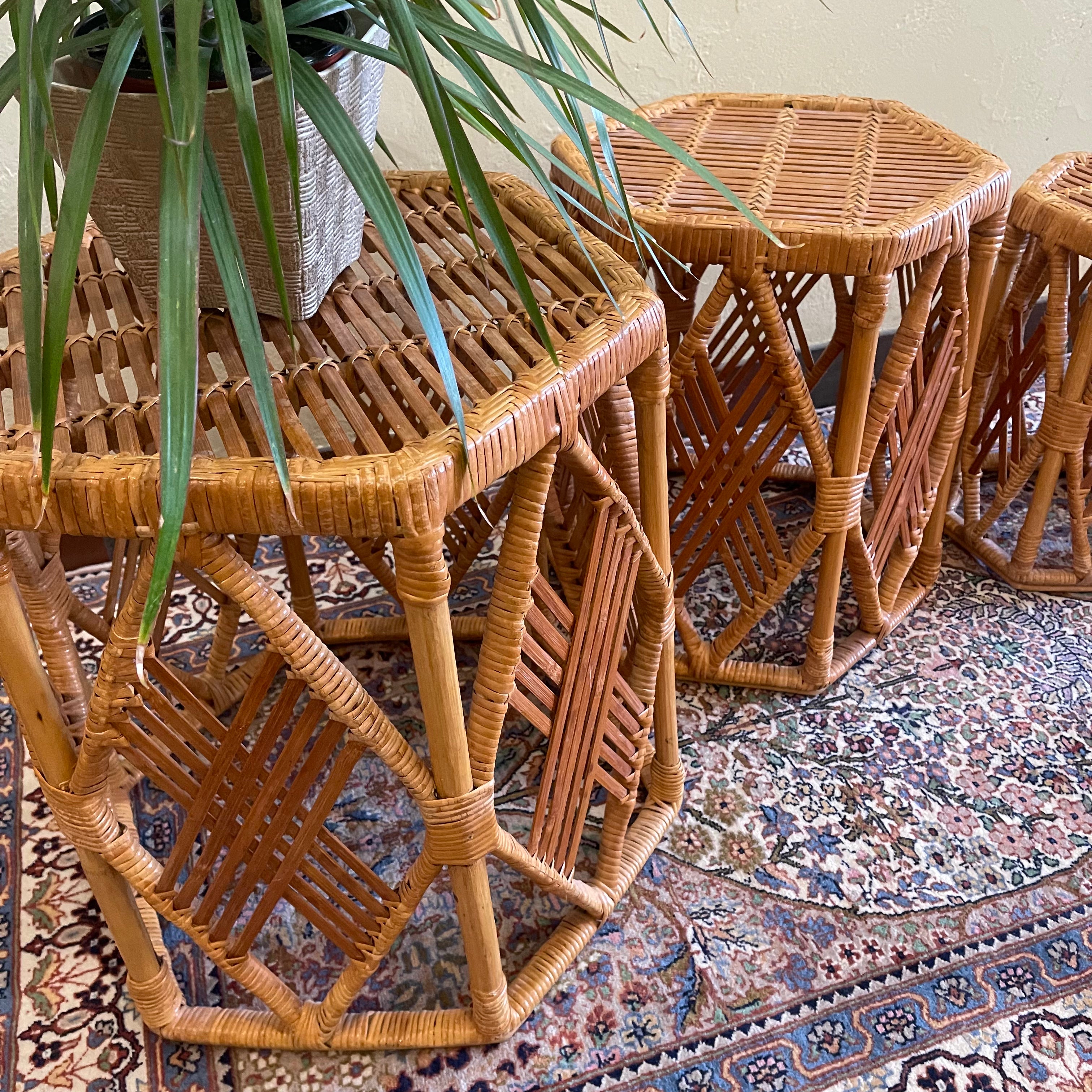 Three Vintage Wicker Nesting Tables