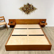 Mid-Century Teak Queen Size Bed + Floating Nightstands Mr. Mansfield Vintage