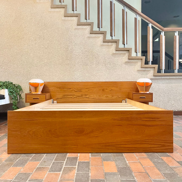 Teak Queen Size Bed with Floating Nightstands - Mr. Mansfield Vintage