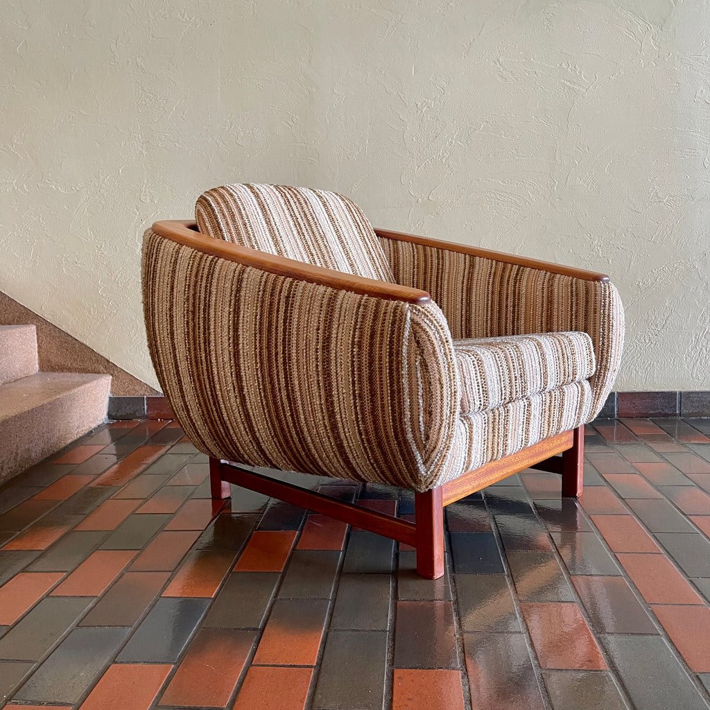 Huber Barrel Back Teak Sofa and Lounge Chair