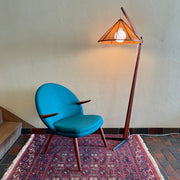 Teak Adjustable Lamp with Woven Wicker Shade