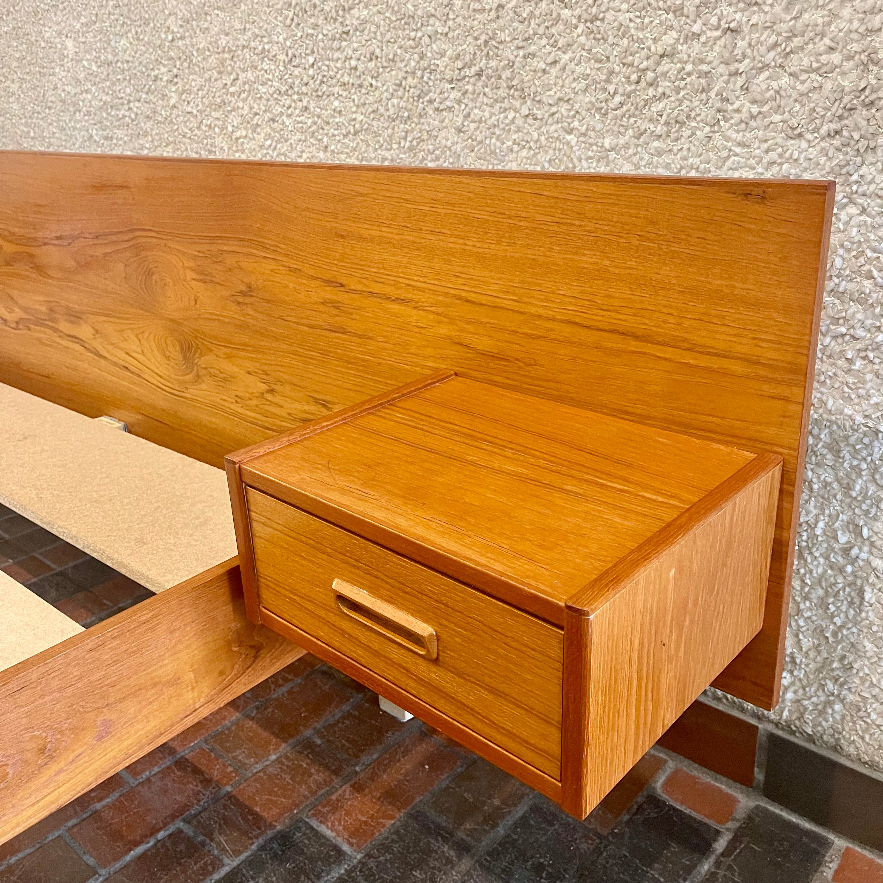 Teak Queen Size Bed with Floating Nightstands - Mr. Mansfield Vintage