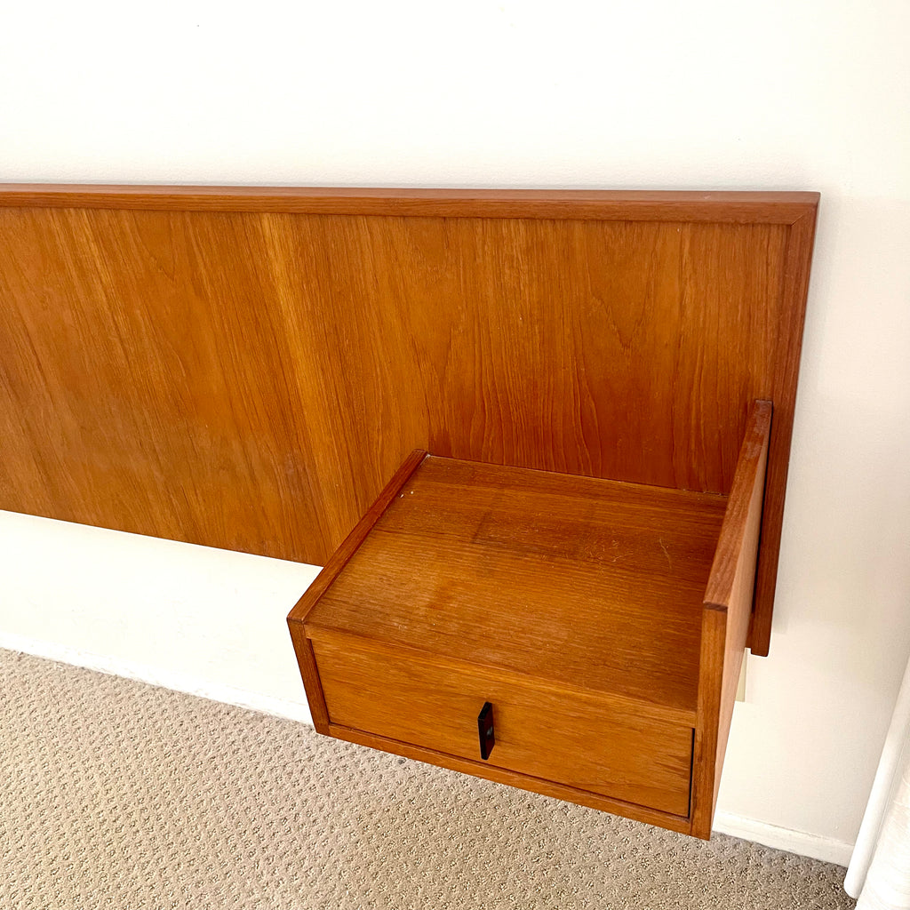 Wall Mounted Teak King Size Headboard with Floating Nightstands