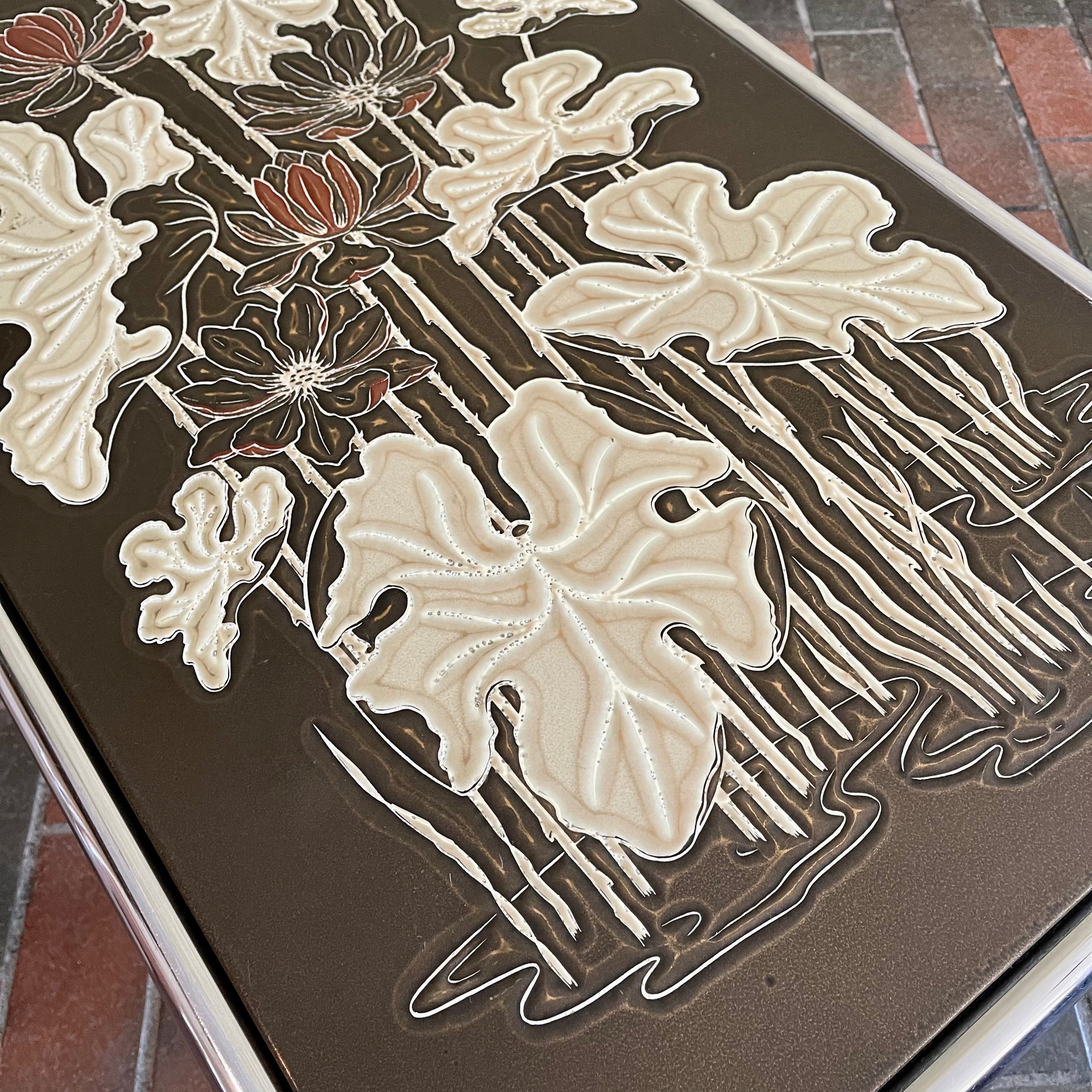 1970s Chrome and Floral Laminated Coffee Table
