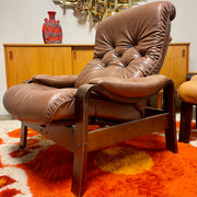 Cozy Chocolate Brown Leather Recliner + Ottoman Mr. Mansfield Vintage