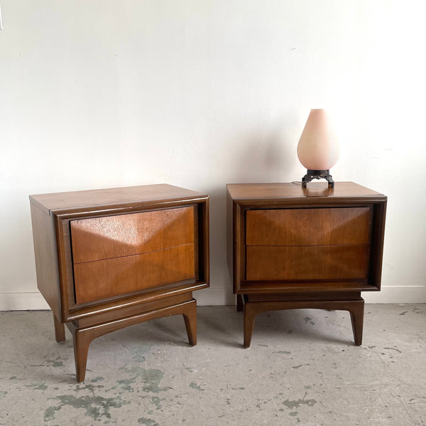 Vintage Diamond Front Satin Walnut Bedside Tables - Mr. Mansfield Vintage