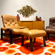 Cozy Carmel Leather Recliner + Ottoman Mr. Mansfield Vintage