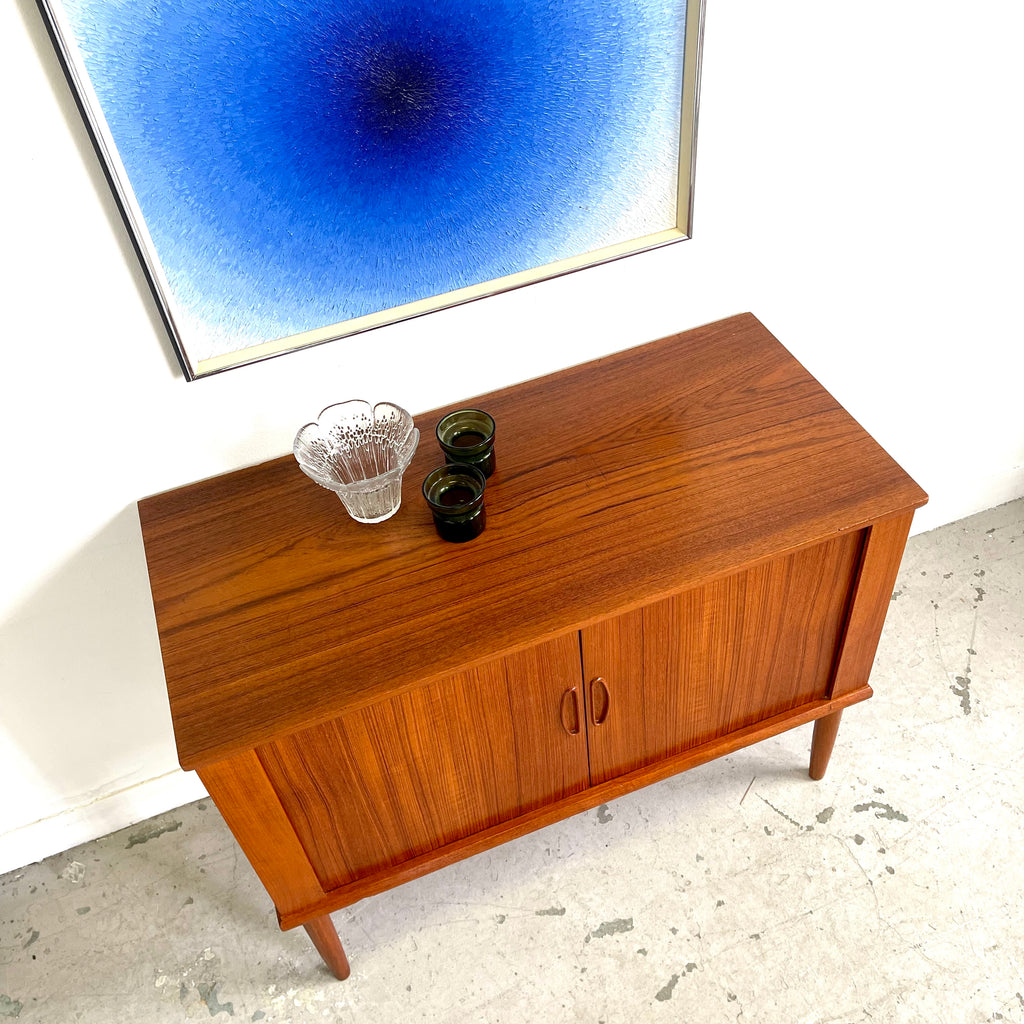 Danish Teak Tambour Door Bar/Record Cabinet