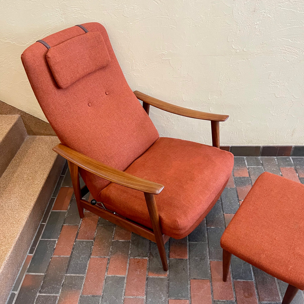 Vintage Afrormosia Teak Reclining Chair + Ottoman Mr. Mansfield Vintage