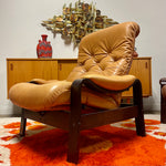 Load image into Gallery viewer, Cozy Carmel Leather Recliner + Ottoman Mr. Mansfield Vintage