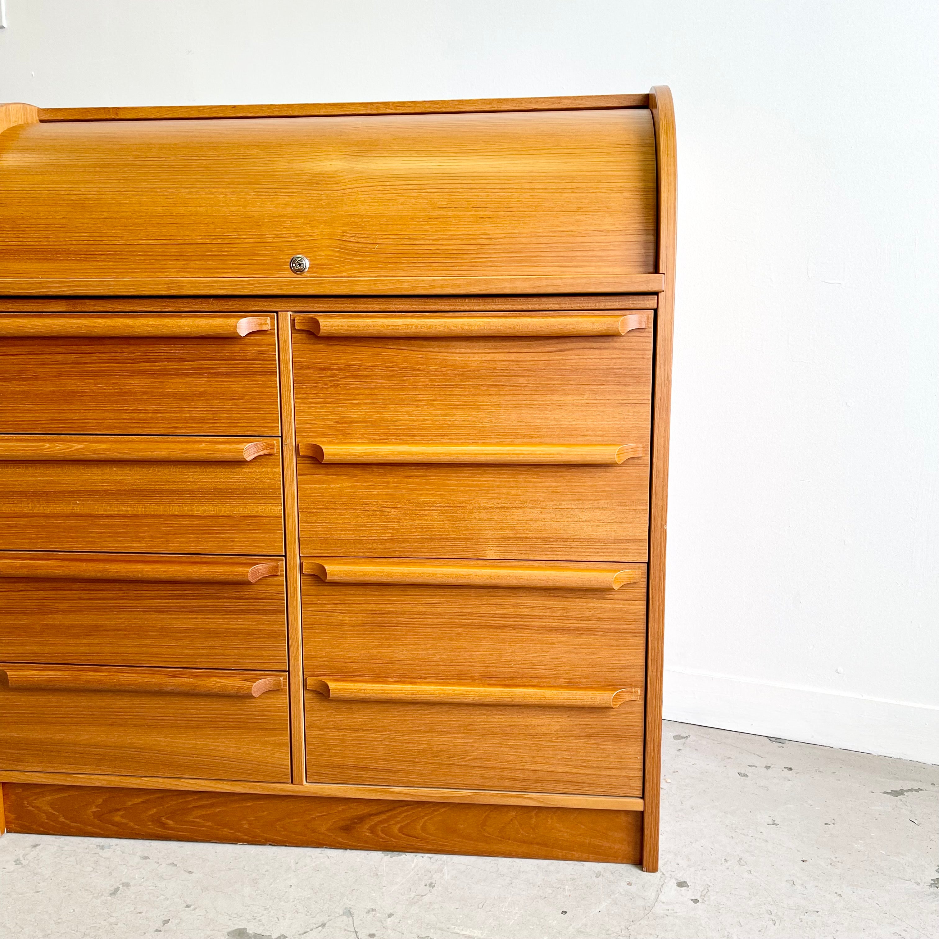 Teak Secretary Roll Top Desk Made in Denmark