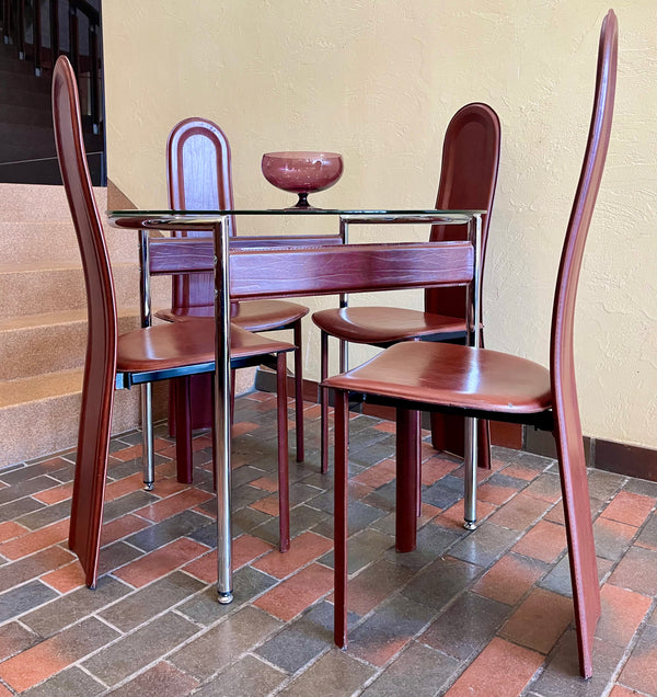 Italian Leather Chairs + Chrome + Leather Table - Mr. Mansfield Vintage