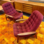 Pair of vintage R. Huber teak scoop lounge chairs