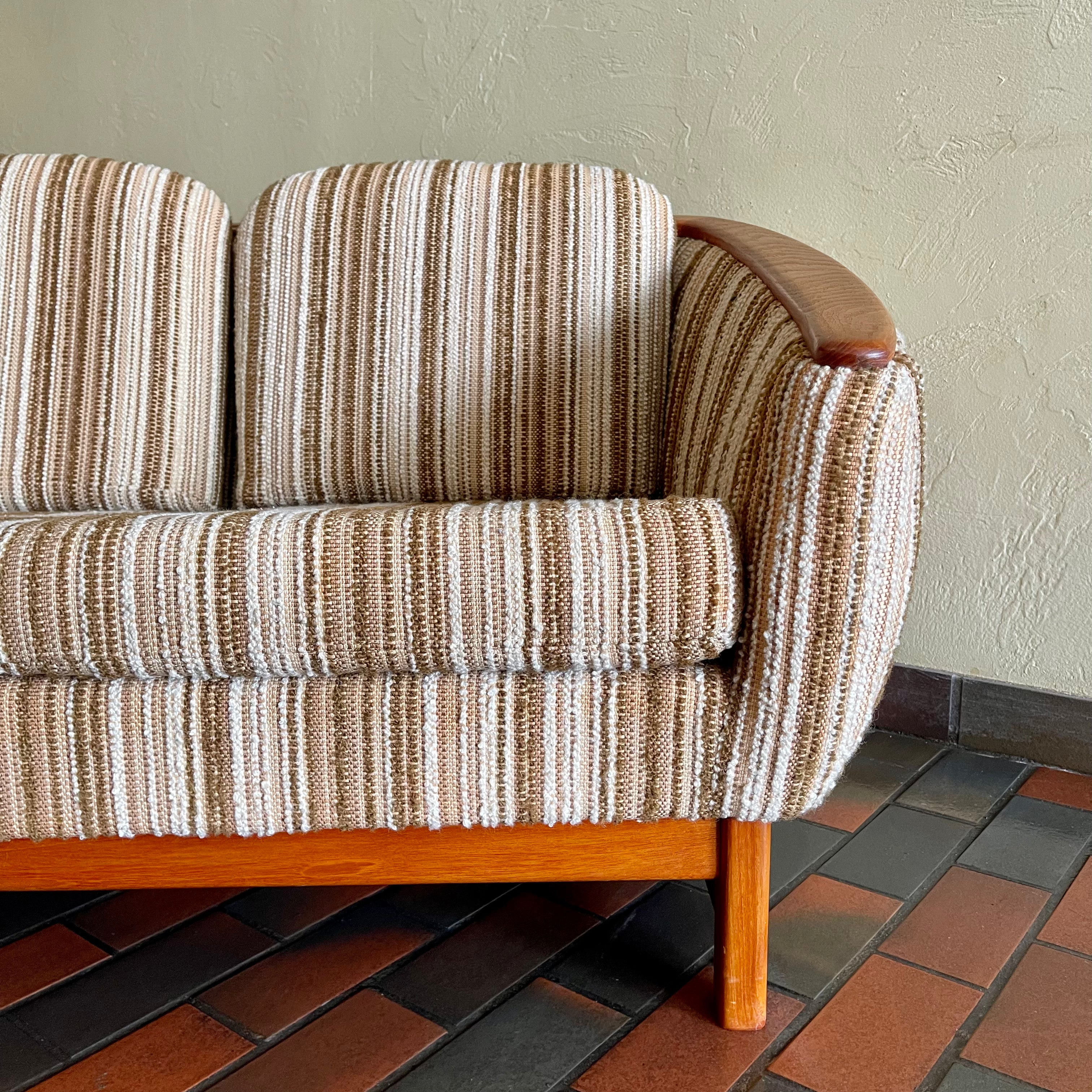 Huber Barrel Back Teak Sofa and Lounge Chair