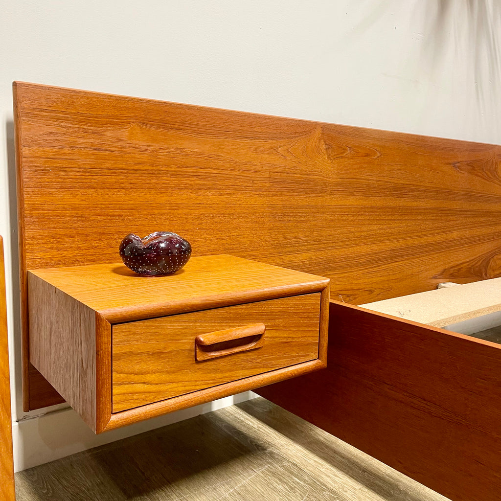 Mid-Century Teak Queen Size Bed + Floating Nightstands - Mr. Mansfield Vintage