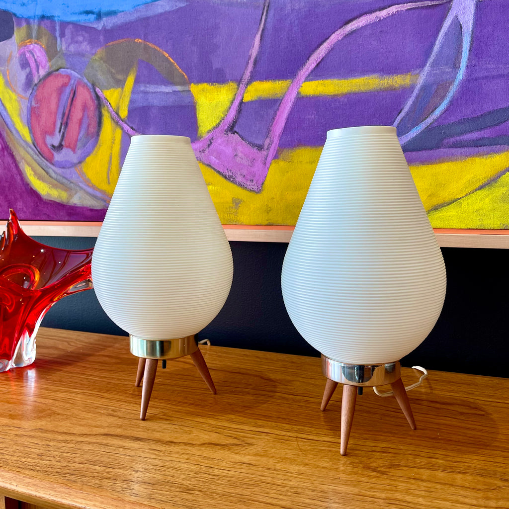 Tripod Beehive Table Lamps with Plastic Shades - Mr. Mansfield Vintage