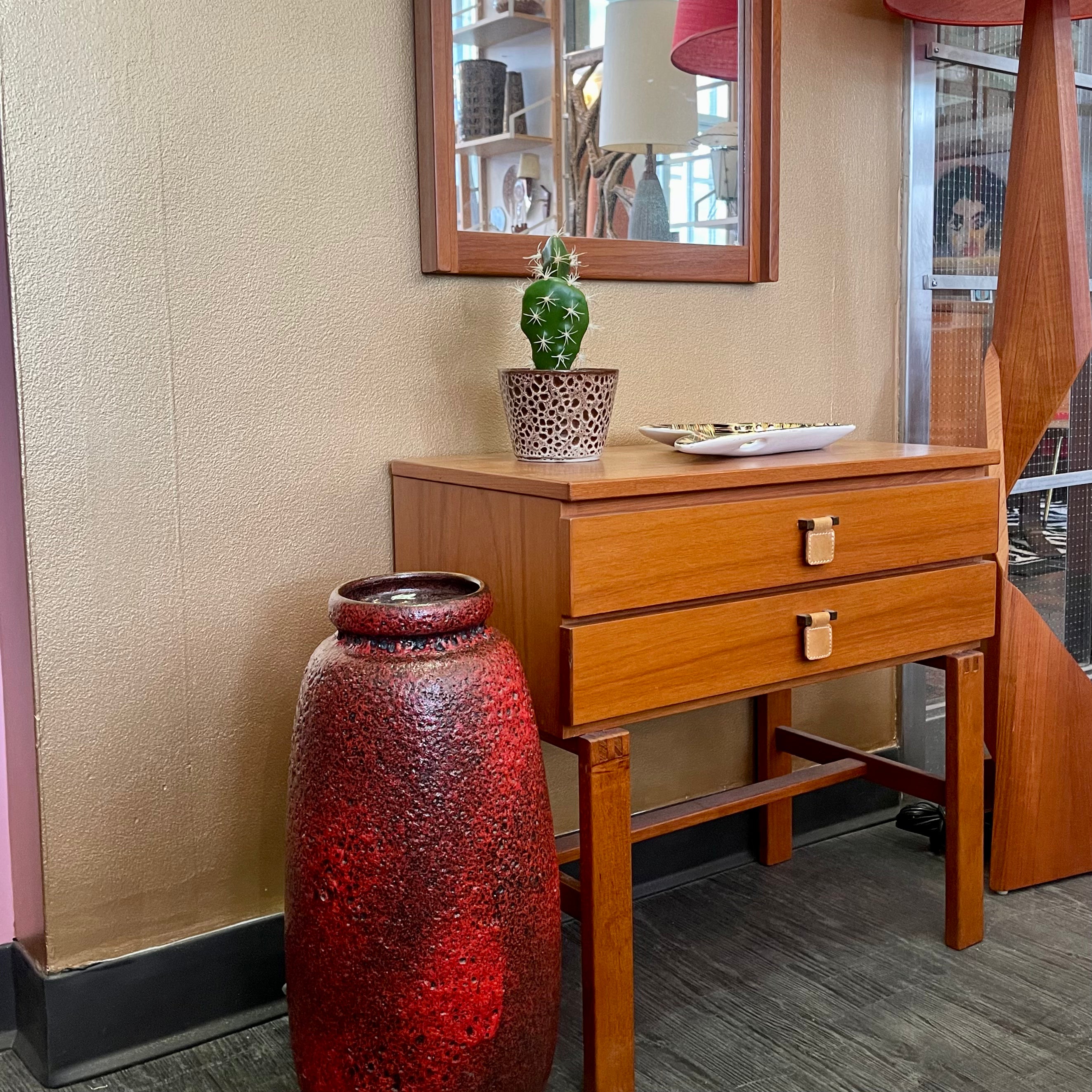 Midcentury Teak Mirror + Entranceway Consul Table Mansfield Vintage