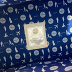 Close-up of original authentication label on vintage PAN AM travel bag