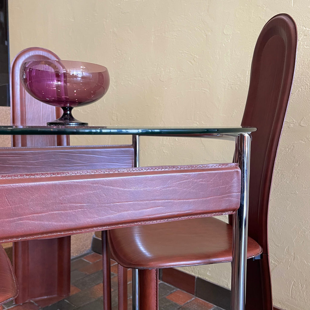 Italian Leather Chairs + Chrome + Leather Table - Mr. Mansfield Vintage